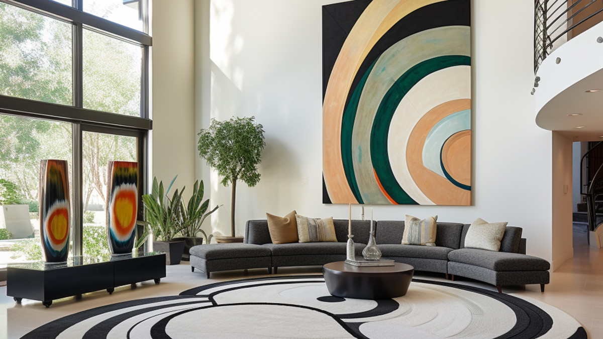 une salle de repos décorée avec des éléments colorés et design